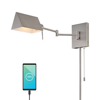 Arlo Farmhouse Industrial Single Swing Arm Plug In Or Hardwired Iron Led Wall Sconce With Pull Chain