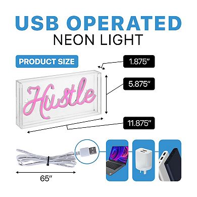 Hustle Contemporary Glam Acrylic Box Usb Operated Led Neon Light