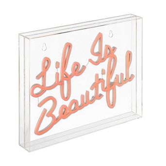 Life Is Beautiful Contemporary Glam Acrylic Box Usb Operated Led Neon Light