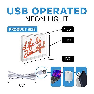 Life Is Beautiful Contemporary Glam Acrylic Box Usb Operated Led Neon Light