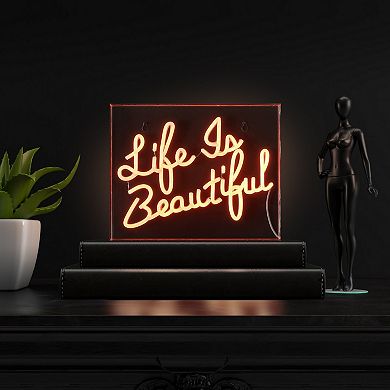 Life Is Beautiful Contemporary Glam Acrylic Box Usb Operated Led Neon Light