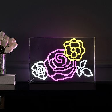 Crowd Of Roses Contemporary Glam Acrylic Box Usb Operated Led Neon Light