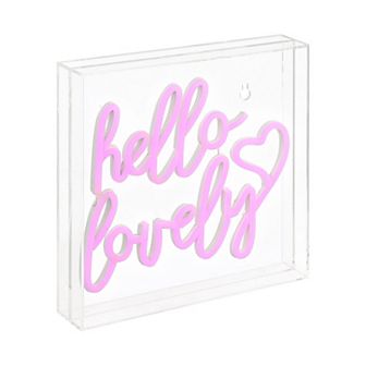 Hello Lovely Square Contemporary Glam Acrylic Box Usb Operated Led Neon Light
