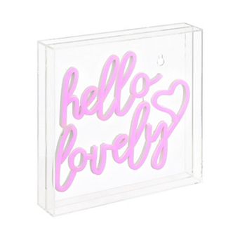Hello Lovely Square Contemporary Glam Acrylic Box Usb Operated Led Neon Light