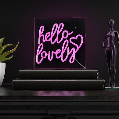 Hello Lovely Square Contemporary Glam Acrylic Box Usb Operated Led Neon Light