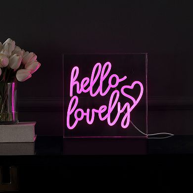 Hello Lovely Square Contemporary Glam Acrylic Box Usb Operated Led Neon Light