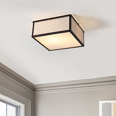 Grant Minimalist Industrial Square Linen Iron Led Flush Mount