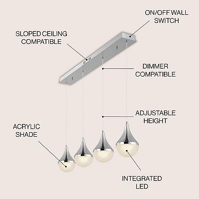 Elyse Teardrop Modern Mid Century Iron/acrylic Integrated Linear Led Pendant