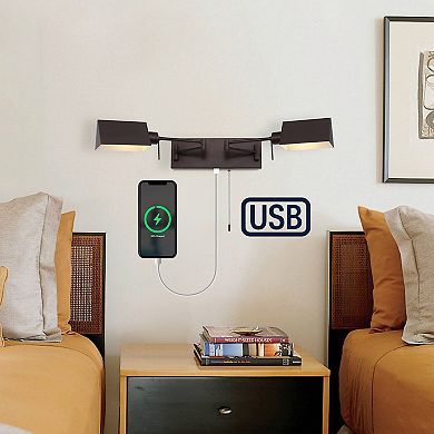 Arlo Farmhouse Industrial Single Swing Arm Plug In Or Hardwired Iron Led Wall Sconce With Pull Chain