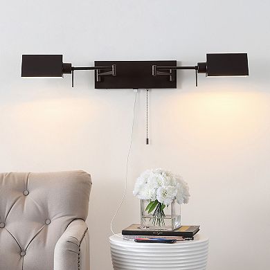 Arlo Farmhouse Industrial Single Swing Arm Plug In Or Hardwired Iron Led Wall Sconce With Pull Chain