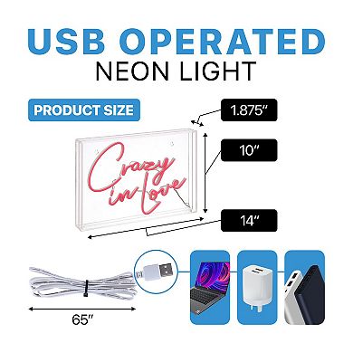 Crazy In Love Contemporary Glam Acrylic Box Usb Operated Led Neon Light
