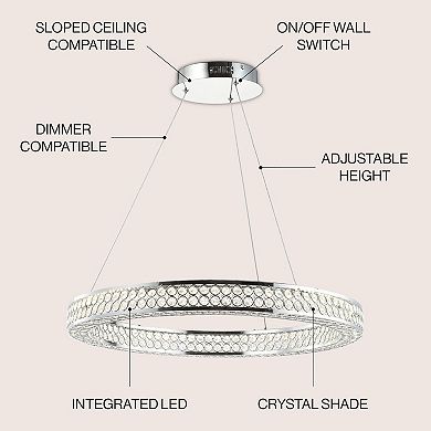 Benton Round Integrated Led Crystal/metal Pendant