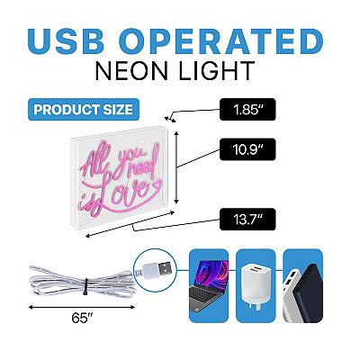 All You Need Is Love Contemporary Glam Acrylic Box Usb Operated Led Neon Light