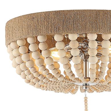 Justina Wood Bead Farmhouse Bohemian Iron Led Flush Mount