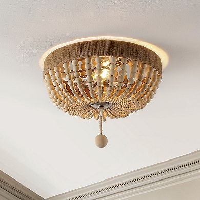 Justina Wood Bead Farmhouse Bohemian Iron Led Flush Mount