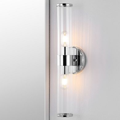 Cecil Tall Cylinder Ironstriped Glass Modern Mid Century Led Vanity