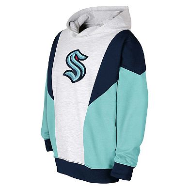 Youth Ash/Deep Sea Blue Seattle Kraken Champion League Fleece Pullover Hoodie