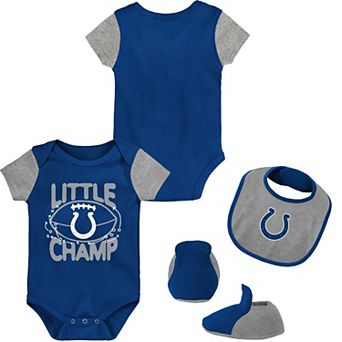 Newborn & Infant Royal/Gray Indianapolis Colts Little Champ Three-Piece Bodysuit Bib & Booties Set