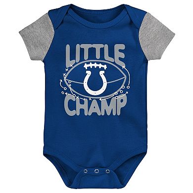 Newborn & Infant Royal/Gray Indianapolis Colts Little Champ Three-Piece Bodysuit Bib & Booties Set