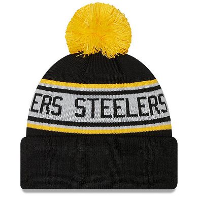 Youth New Era Black Pittsburgh Steelers Repeat Cuffed Knit Hat with Pom