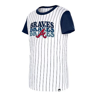 Girls Youth New Era White Atlanta Braves Pinstripe T-Shirt