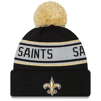 Youth New Era Black New Orleans Saints Repeat Cuffed Knit Hat with Pom