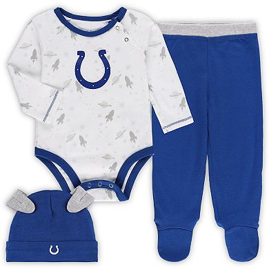 Newborn & Infant White/Royal Indianapolis Colts Dream Team Bodysuit Pants & Hat Set