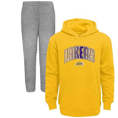 Preschool Gold/Heather Gray Los Angeles Lakers Double Up Pullover Hoodie & Pants Set