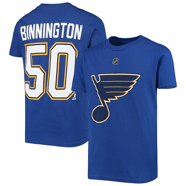 Youth Jordan Binnington Royal St. Louis Blues Player Name & Number TShirt