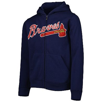 Youth Navy Atlanta Braves Wordmark Full-Zip Fleece Hoodie