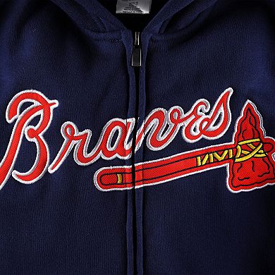 Youth Navy Atlanta Braves Wordmark Full-Zip Fleece Hoodie