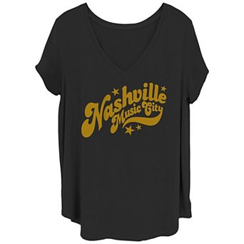 Juniors' Plus Nashville Music City V-Neck Graphic Tee