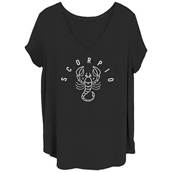 Juniors' Plus Zodiac Scorpio Scorpion V-Neck Graphic Tee
