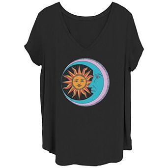 Juniors' Plus Sun And Moon Together V-Neck Graphic Tee