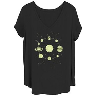 Juniors' Plus Circle Of Planets V-Neck Graphic Tee