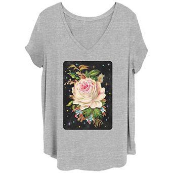 Juniors' Plus Celestial Rose Poster V-Neck Graphic Tee