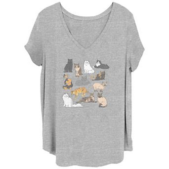 Juniors' Plus Cats Jumble V-Neck Graphic Tee
