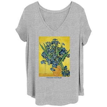 Juniors' Plus Vincent Van Gogh Irises V-Neck Graphic Tee