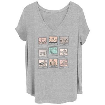 Juniors' Plus Travel Pics V-Neck Graphic Tee