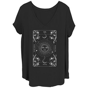 Juniors' Plus Size Celestial Sun Card V-Neck Graphic Tee