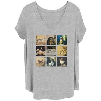 Juniors' Plus Size Dog Paintings V-Neck Graphic Tee