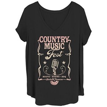 Juniors' Plus Size Country Music Fest Poster V-Neck Graphic Tee