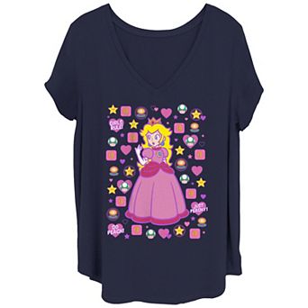 Juniors' Plus Size Super Mario Bros Princess Peach Icons Graphic Tee