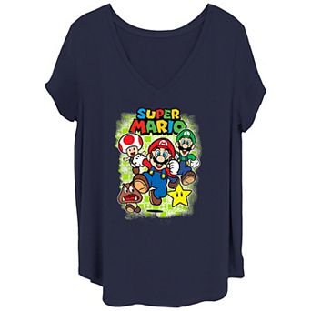 Juniors' Plus Size Super Mario Bros Mario And Friends Happy Run Graphic Tee