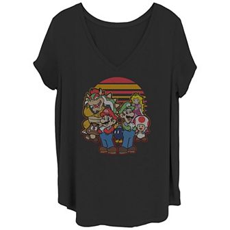Juniors' Plus Size Super Mario Bros Mario And Friends Sunset Group Graphic Tee