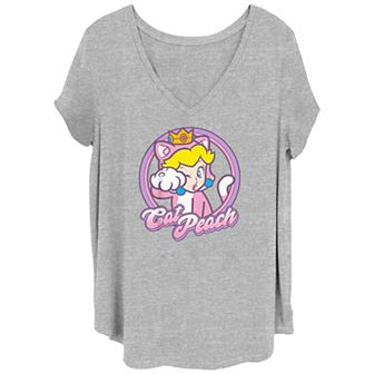 Juniors' Plus Size Super Mario Bros Cat Peach Badge Graphic Tee