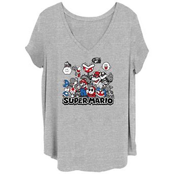 Juniors' Plus Size Super Mario Bros Red And Blue Popping Graphic Tee