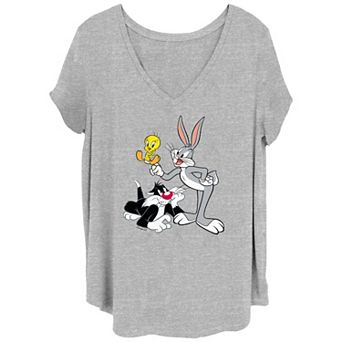 Juniors' Plus Size Looney Tunes Bugs Bunny Tweety And Sylvester Graphic Tee