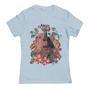 Junior's Floral Guitar Graphic Tee