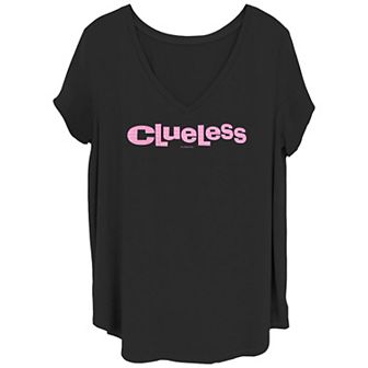 Juniors' Plus Clueless Pink Logo V-Neck Graphic Tee